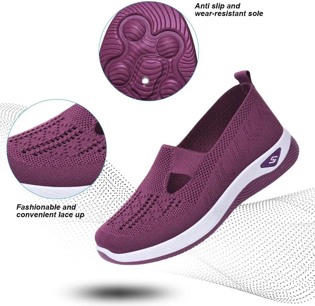 Walking Shoes Women Comfort Breathable Walking Shoes Slip on Trainers Casual Athletic Shoes with Thick Bottom