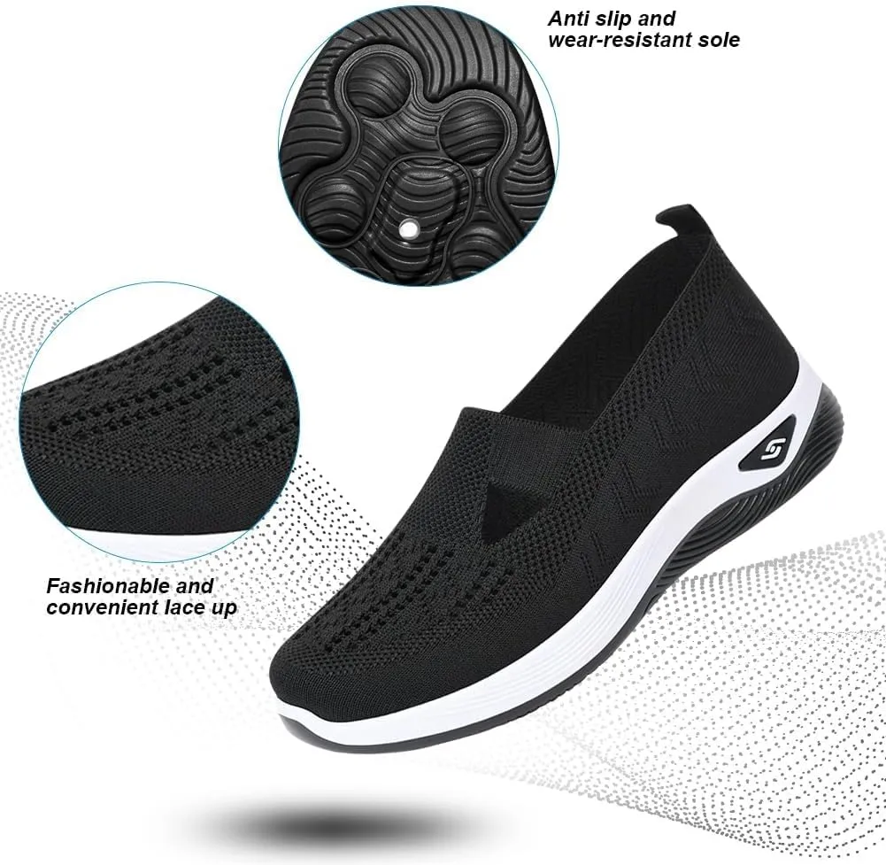 Walking Shoes Women Comfort Breathable Walking Shoes Slip on Trainers Casual Athletic Shoes with Thick Bottom