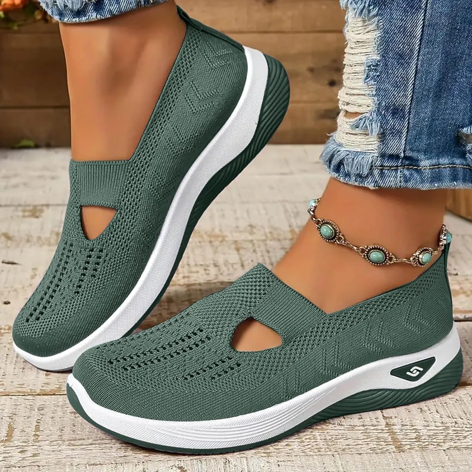 Walking Shoes Women Comfort Breathable Walking Shoes Slip on Trainers Casual Athletic Shoes with Thick Bottom