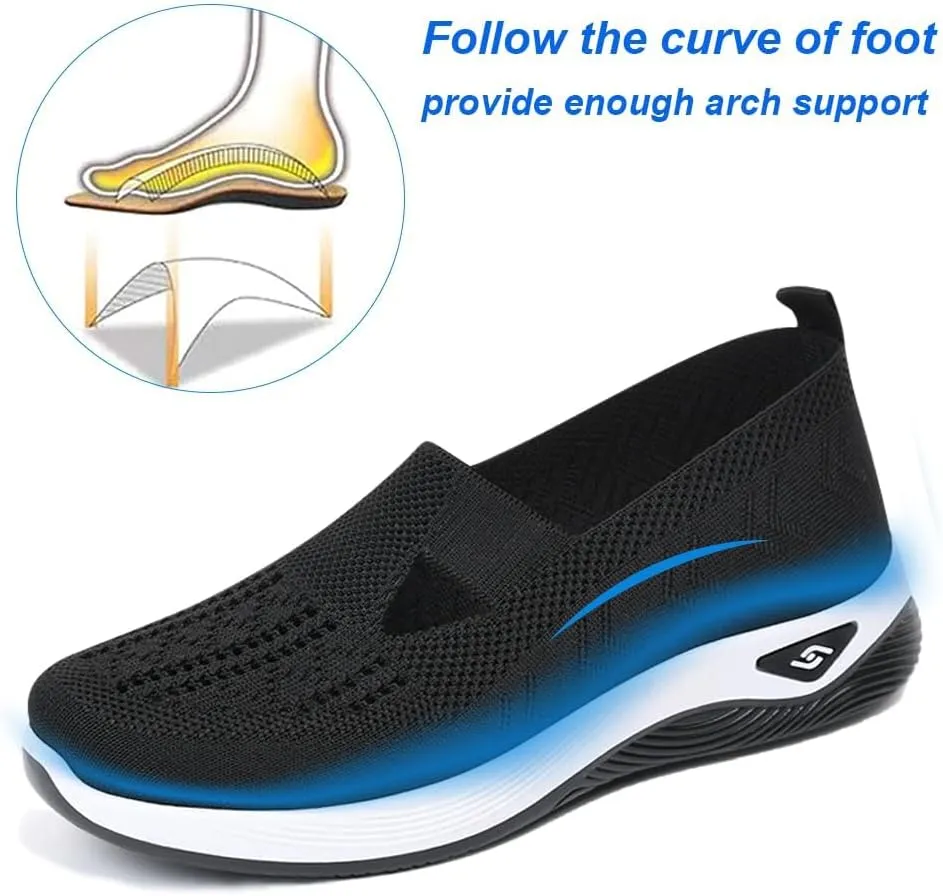 Walking Shoes Women Comfort Breathable Walking Shoes Slip on Trainers Casual Athletic Shoes with Thick Bottom