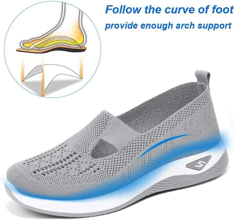 Walking Shoes Women Comfort Breathable Walking Shoes Slip on Trainers Casual Athletic Shoes with Thick Bottom