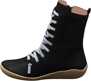 Waterproof Boots for Women Hiking Boots Women Round Toe Flat Lace up Mid Calf Hiking Boots for Women Comfortable