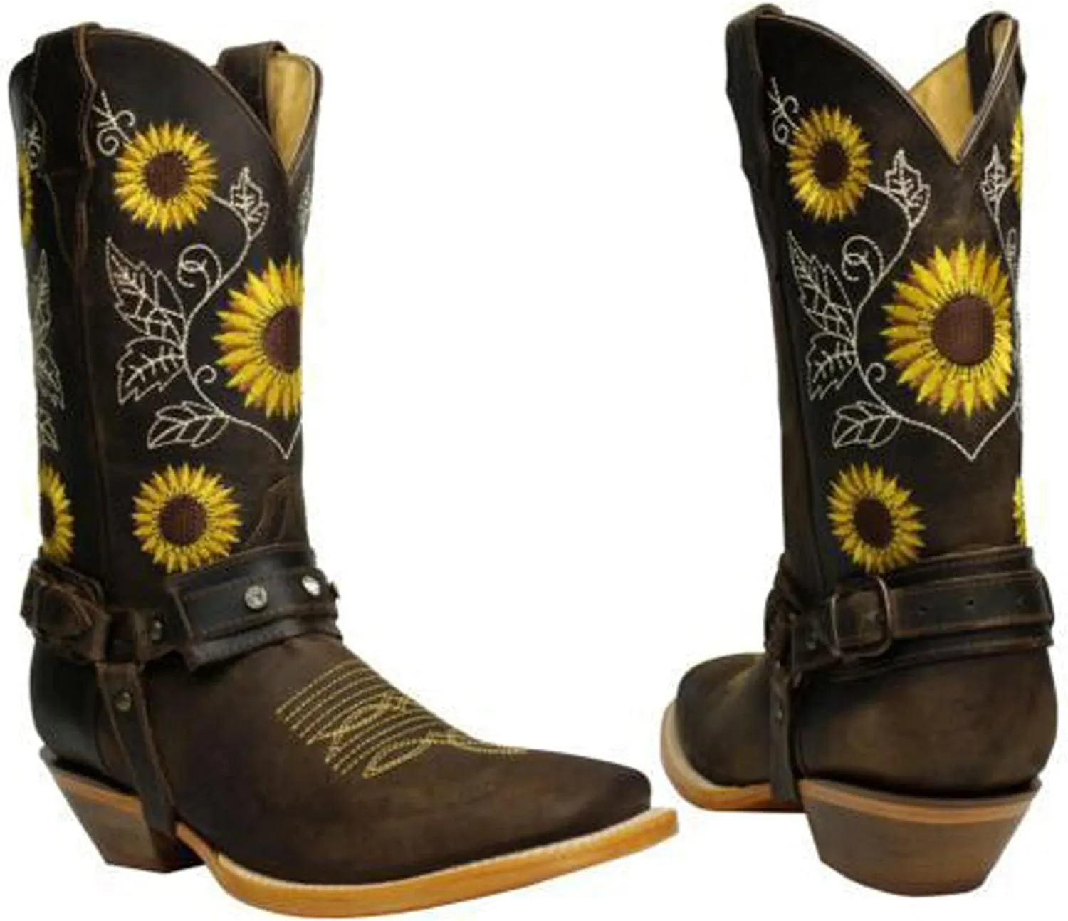 Western Boots Women Stitched Pointed Toe Vintage Chunky Low Heel Mid Calf Boots Womens Booties and Ankle Boots