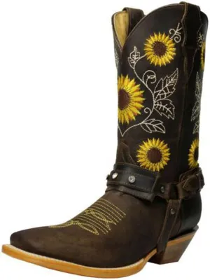 Western Boots Women Stitched Pointed Toe Vintage Chunky Low Heel Mid Calf Boots Womens Booties and Ankle Boots