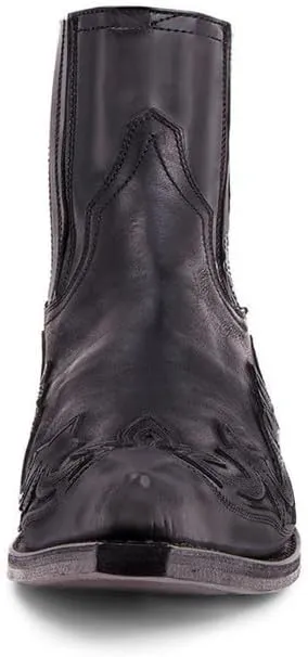 Western Cowboy Boots For Men Classic Retro Square Toe Leather Embroidered Knight Boots Wide Calf Pull On Boots Short Boots