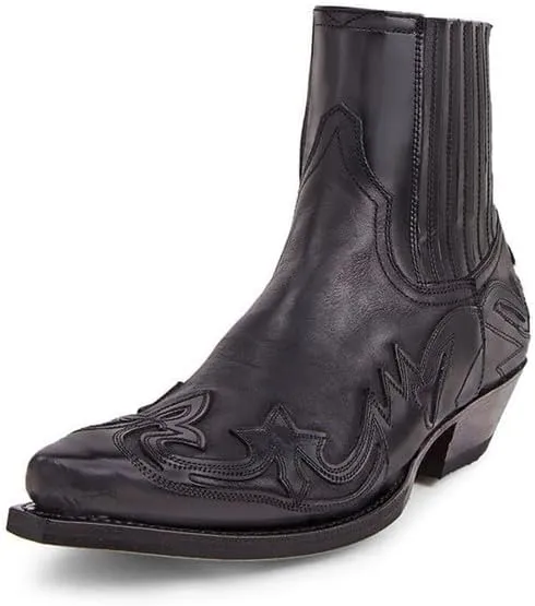 Western Cowboy Boots For Men Classic Retro Square Toe Leather Embroidered Knight Boots Wide Calf Pull On Boots Short Boots