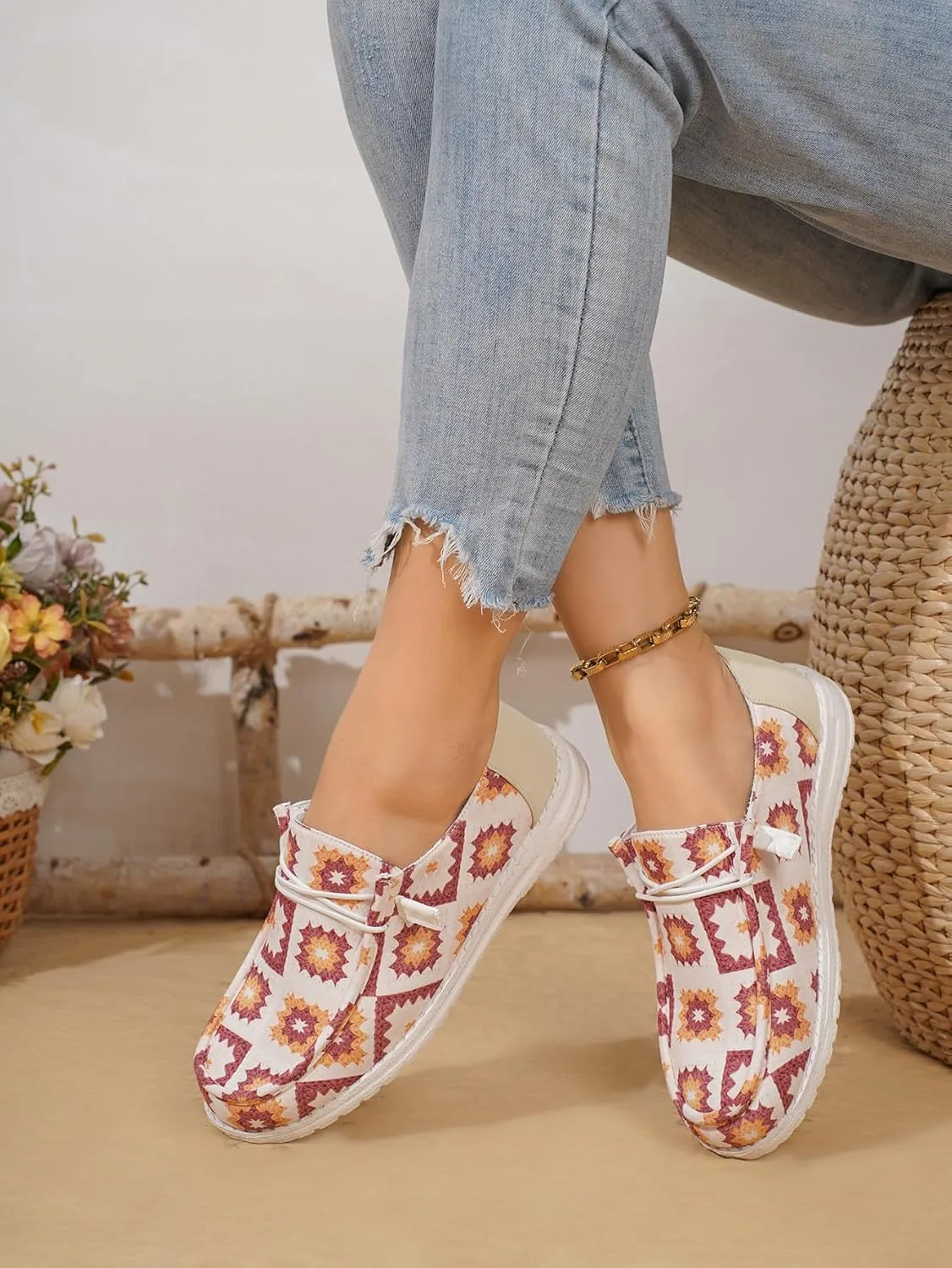 White Geometric Print Loafers & Boat Deck Shoes, Artistic Walking Shoes with Colorful Patterns & Non-Slip Sole, Lightweight Breathable Casual Shoes for Men & Women