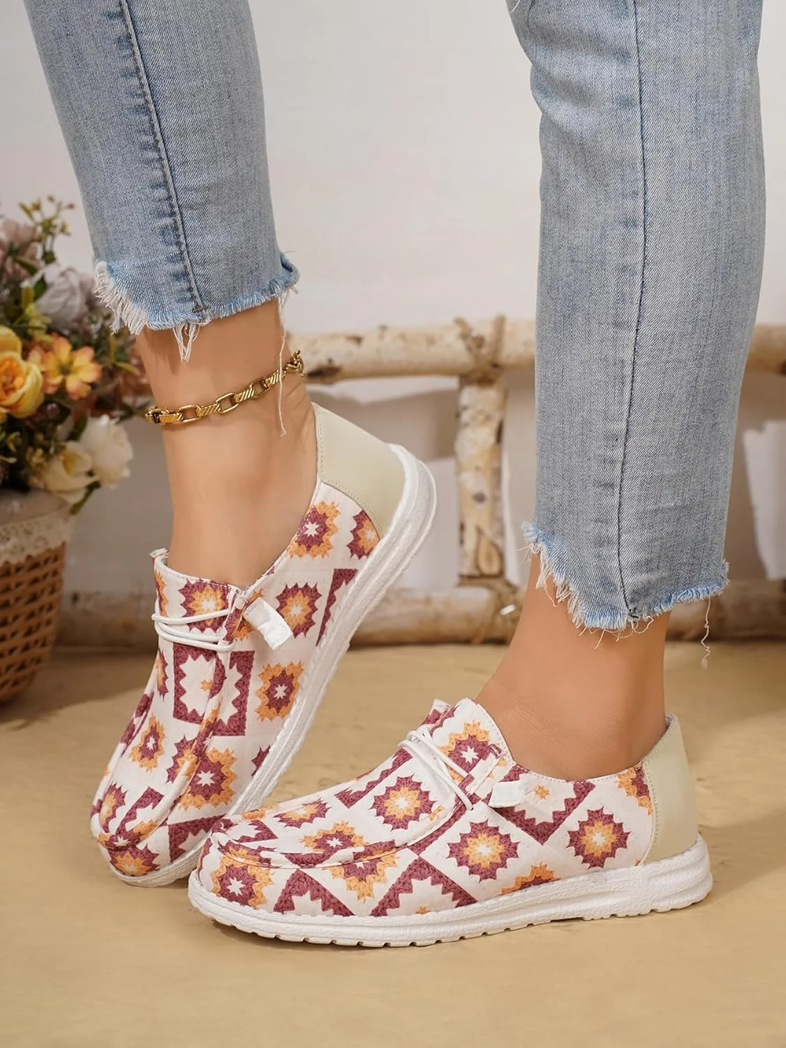 White Geometric Print Loafers & Boat Deck Shoes, Artistic Walking Shoes with Colorful Patterns & Non-Slip Sole, Lightweight Breathable Casual Shoes for Men & Women