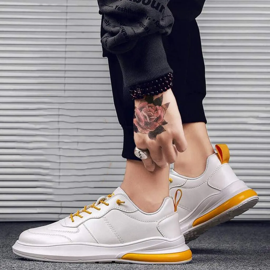 White Running Shoes Men Comfy Lace up Road Walking Sneakers Sports Athletic Workout Gym Shoe Breathable Fashion