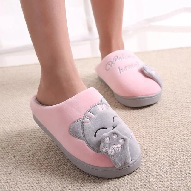 Women Cartoon Cat  Non-slip Soft  House Slippers