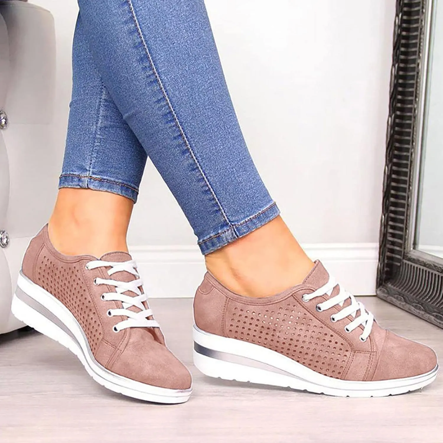 Women Roman Large Size Hollow Out Wedges Height Increasing Casual Shoes Navy Sandals for Women Size 8 (Pink, 8)