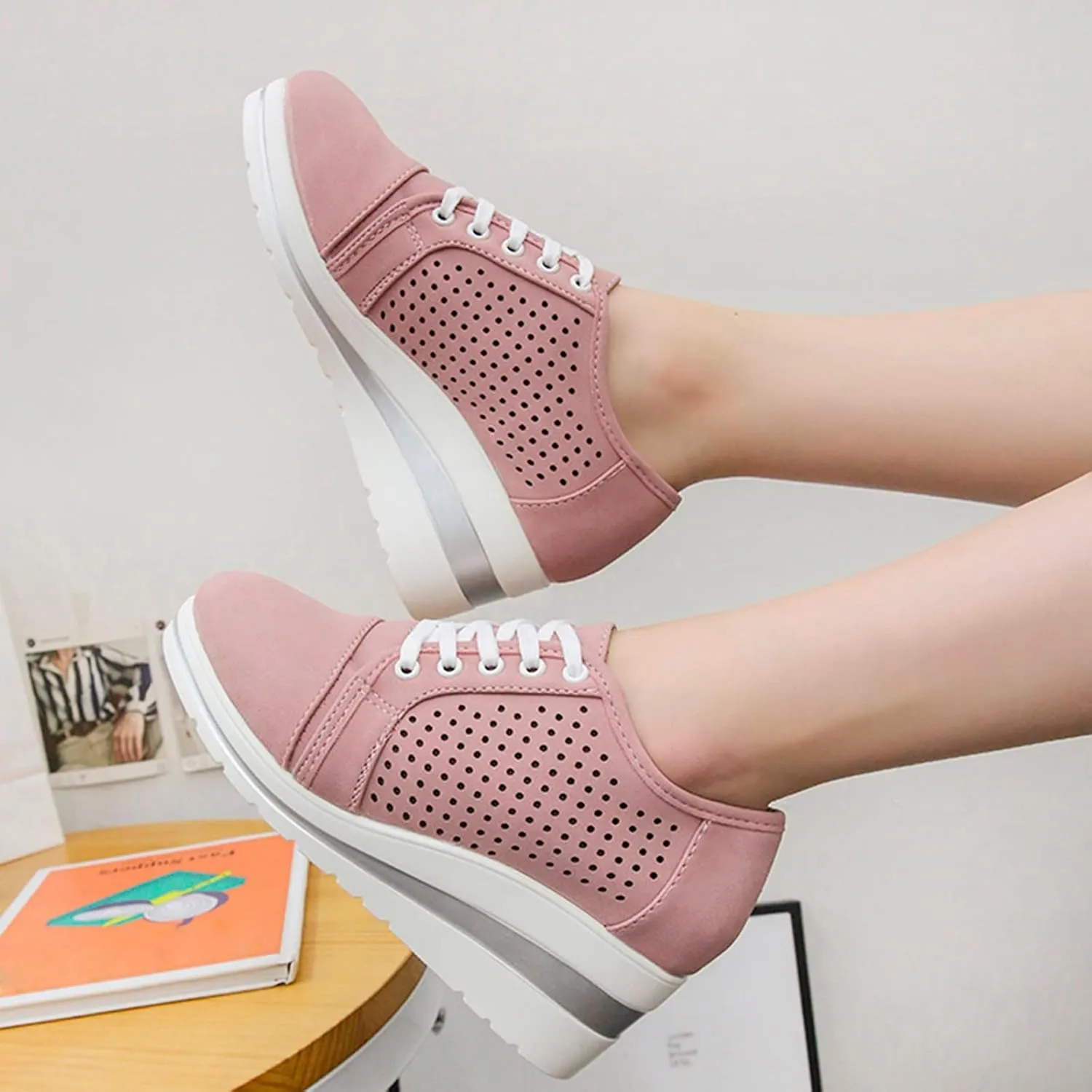 Women Roman Large Size Hollow Out Wedges Height Increasing Casual Shoes Navy Sandals for Women Size 8 (Pink, 8)