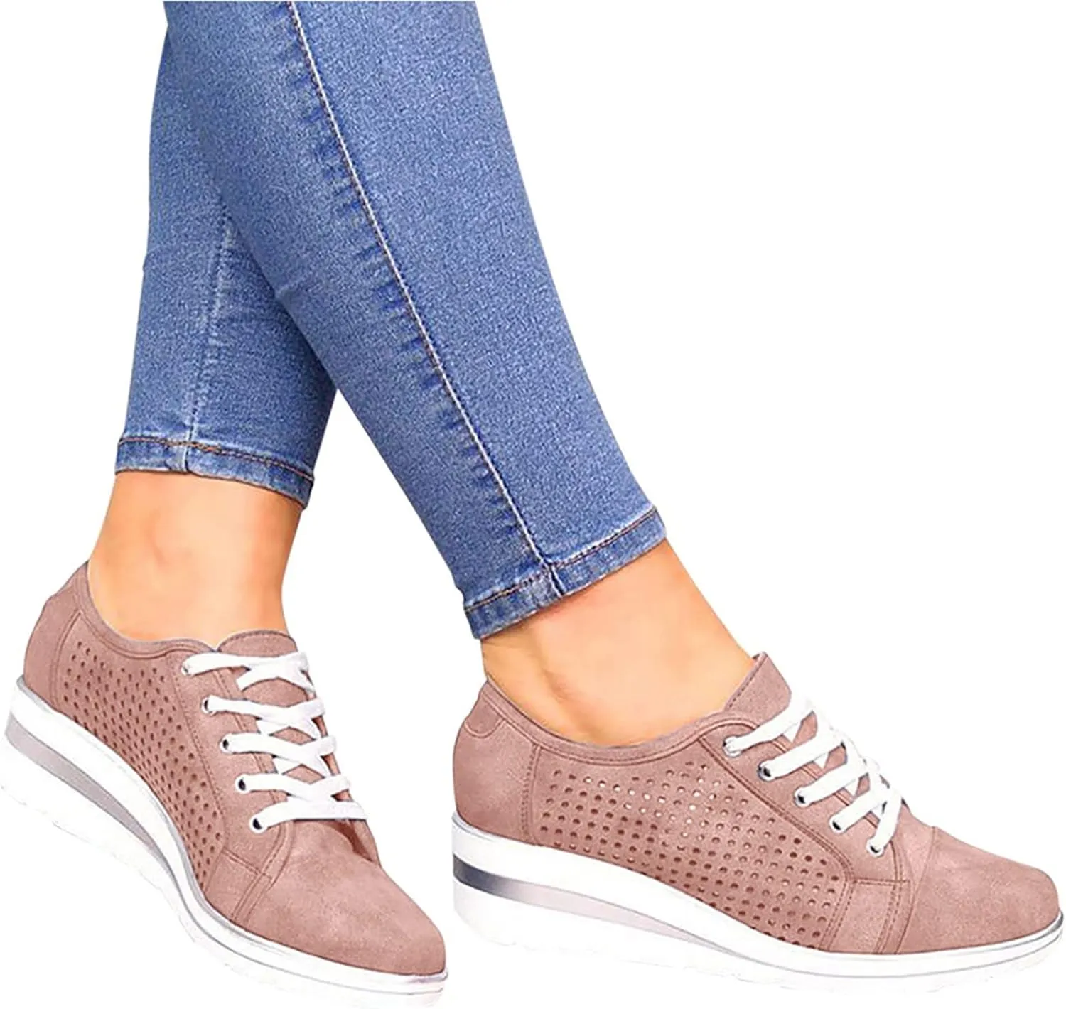 Women Roman Large Size Hollow Out Wedges Height Increasing Casual Shoes Navy Sandals for Women Size 8 (Pink, 8)