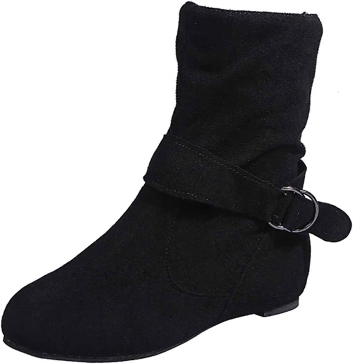 Women Slouchy Ankle Boots Side Zipper Fall Winter Flat Booties Vintage Buckle Suede Short Boot Fashion Winter Bootie