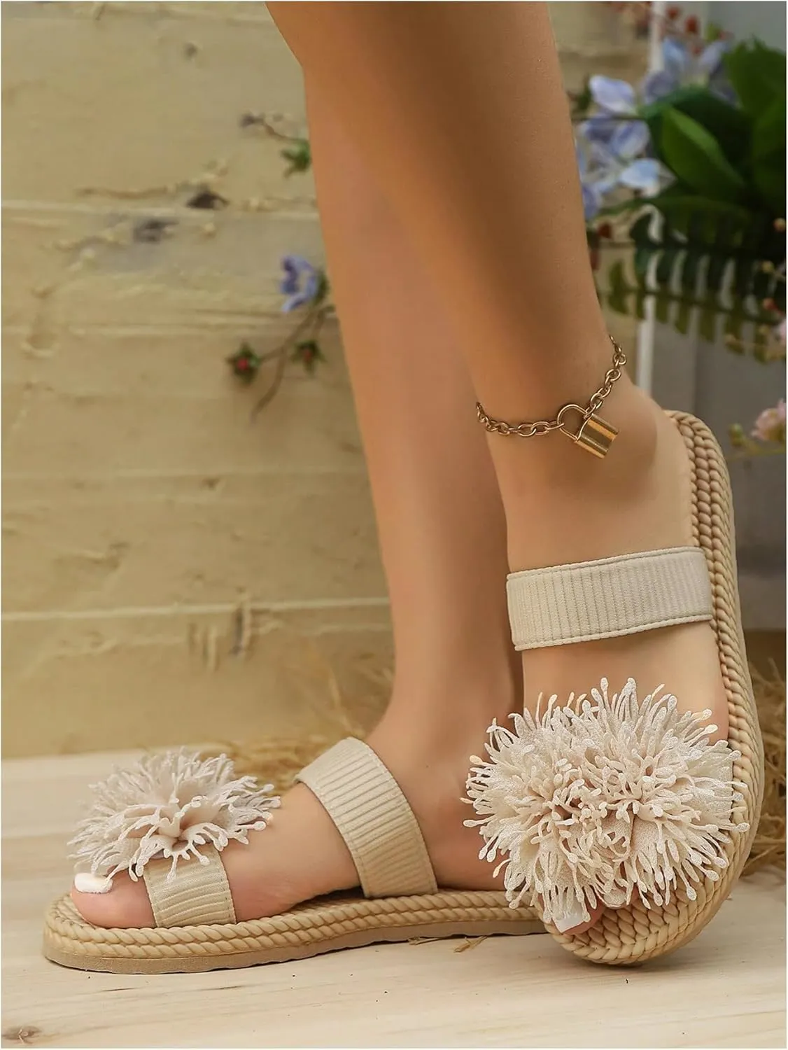 Women's 3D Floral Open Toe Slippers Comfy Flat Sandals Lightweight Slip Ons