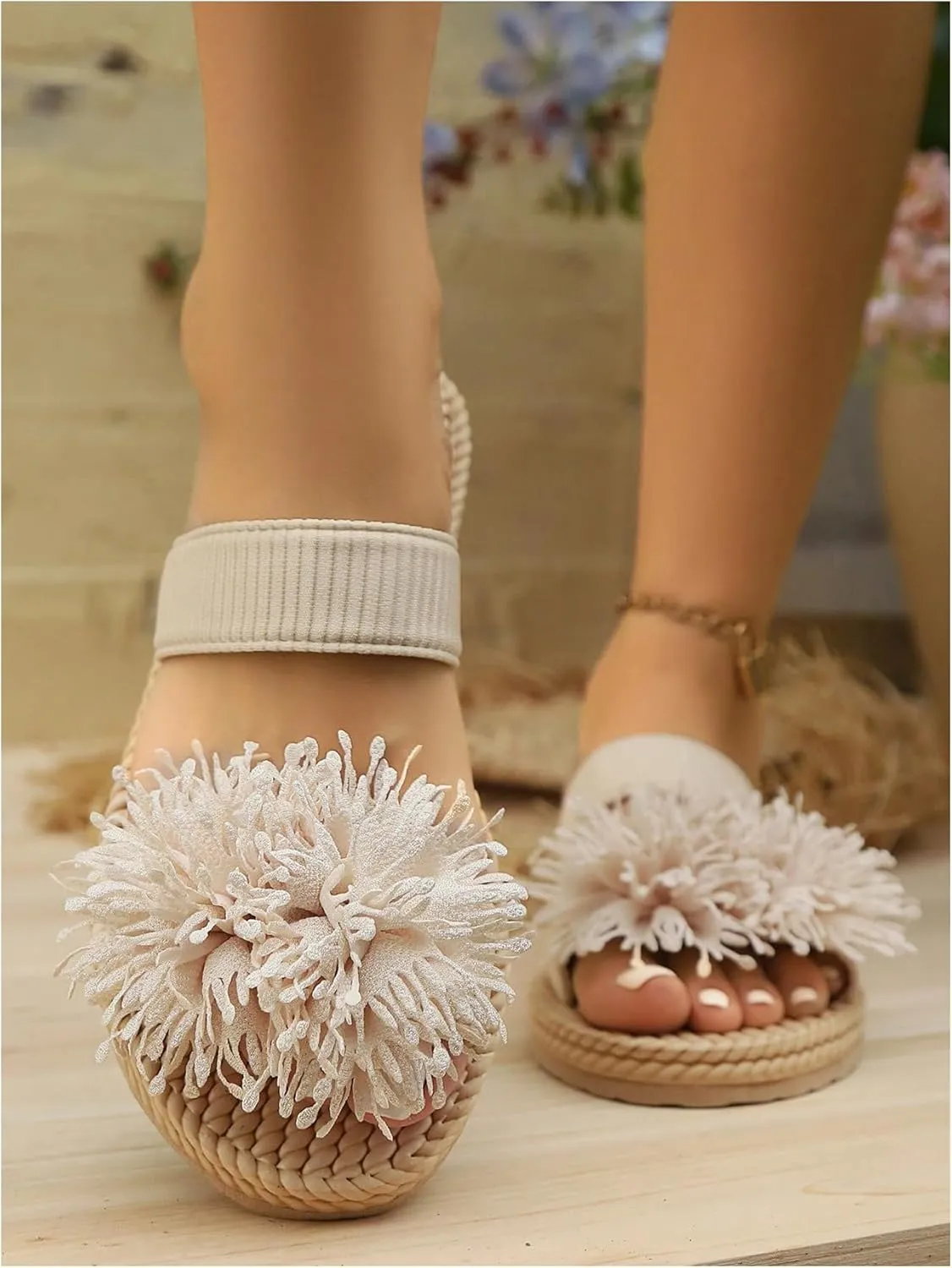 Women's 3D Floral Open Toe Slippers Comfy Flat Sandals Lightweight Slip Ons