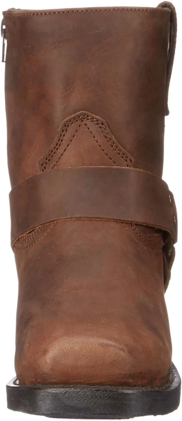 Women's Ankle Boots Vintage Casual Cowboy Boots Chunky Heel Mid-calf Boots Metal Triangle Ankle Buckle Boots with Pull Ring