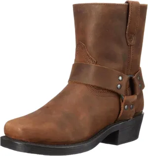 Women's Ankle Boots Vintage Casual Cowboy Boots Chunky Heel Mid-calf Boots Metal Triangle Ankle Buckle Boots with Pull Ring
