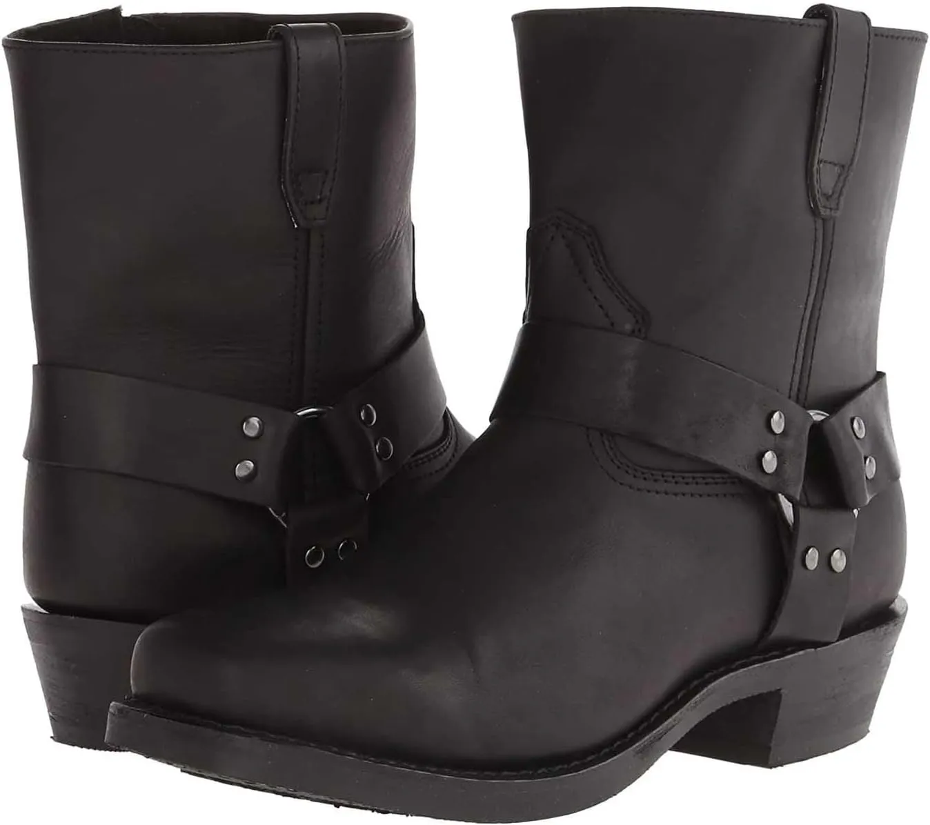 Women's Ankle Boots Vintage Casual Cowboy Boots Chunky Heel Mid-calf Boots Metal Triangle Ankle Buckle Boots with Pull Ring
