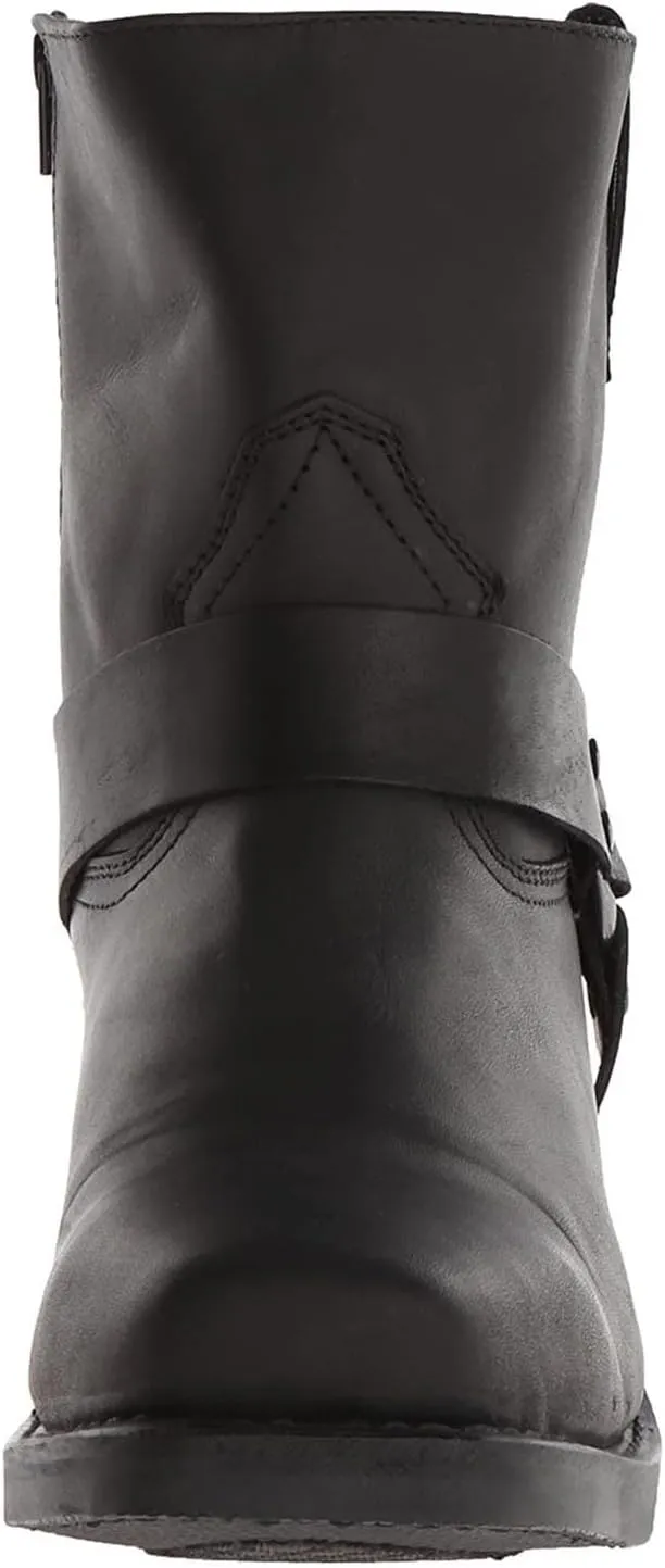 Women's Ankle Boots Vintage Casual Cowboy Boots Chunky Heel Mid-calf Boots Metal Triangle Ankle Buckle Boots with Pull Ring