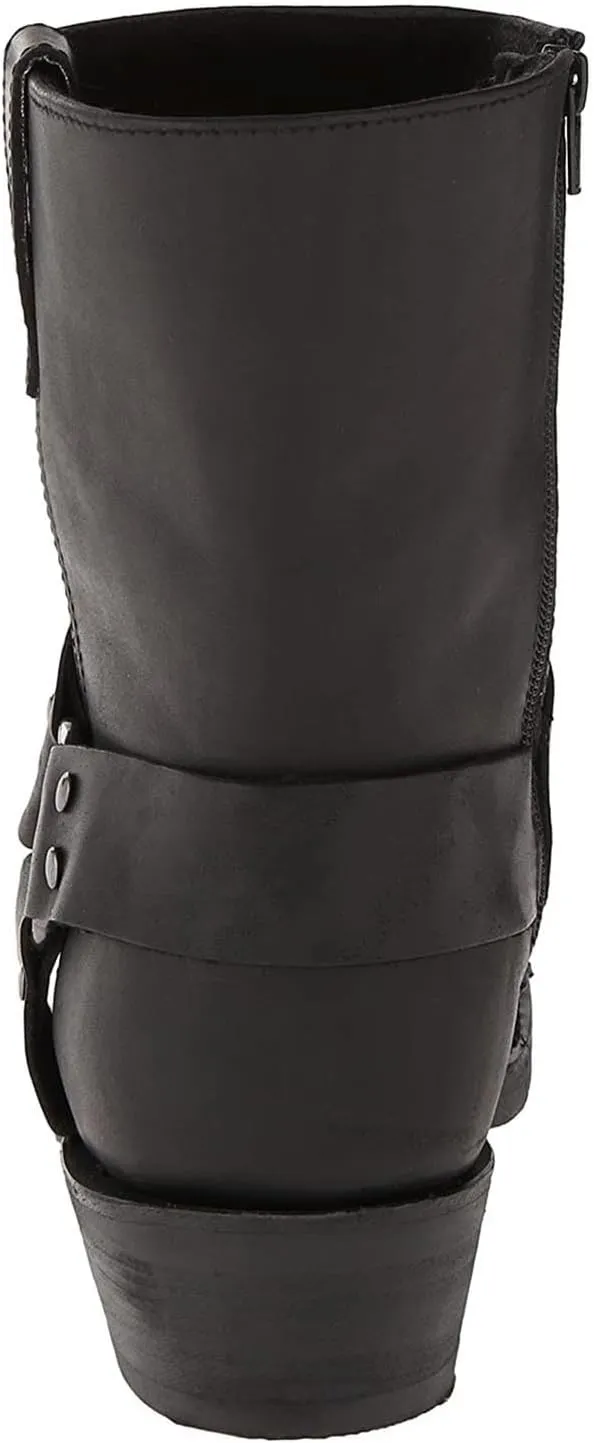 Women's Ankle Boots Vintage Casual Cowboy Boots Chunky Heel Mid-calf Boots Metal Triangle Ankle Buckle Boots with Pull Ring