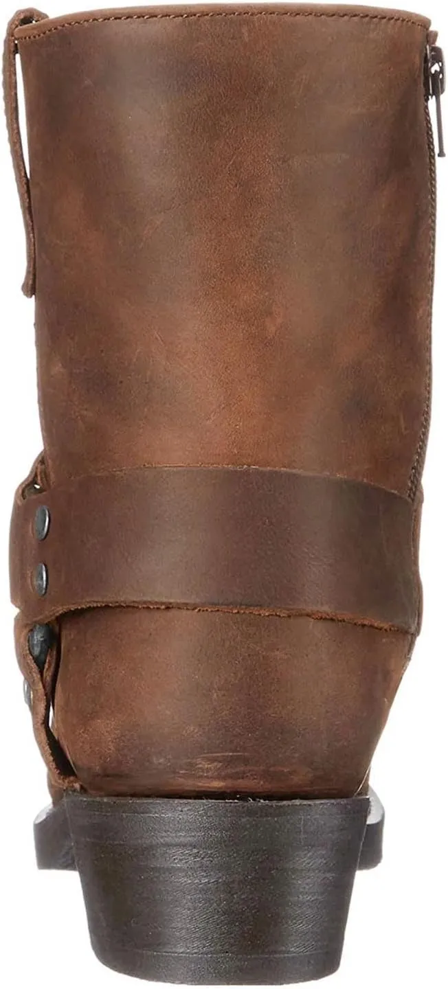 Women's Ankle Boots Vintage Casual Cowboy Boots Chunky Heel Mid-calf Boots Metal Triangle Ankle Buckle Boots with Pull Ring