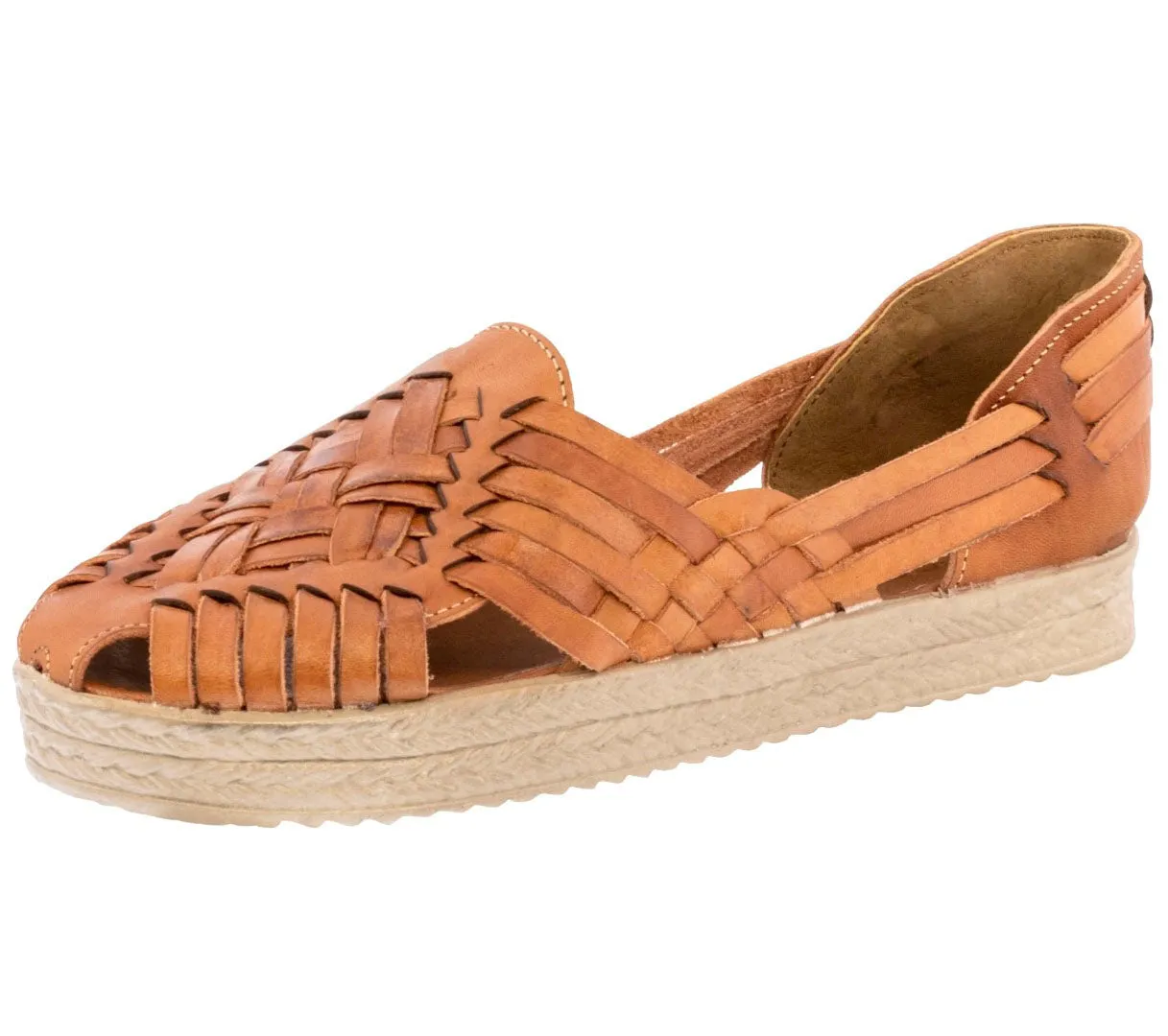 Womens Authentic Huaraches Real Leather Platform Sandals Light Brown - #105