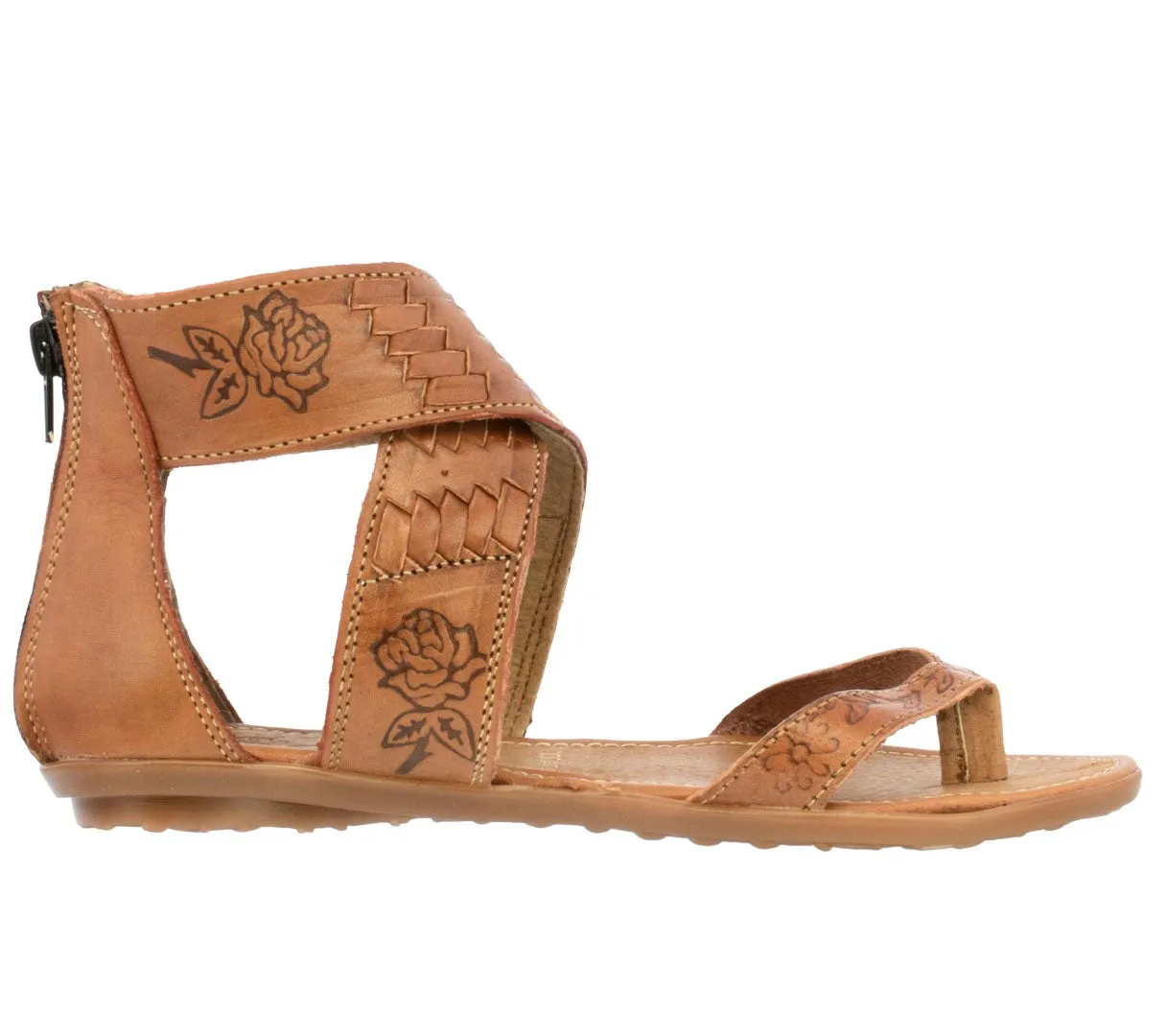 Womens Authentic Huaraches Real Leather Sandals Ankle Light Brown - #203