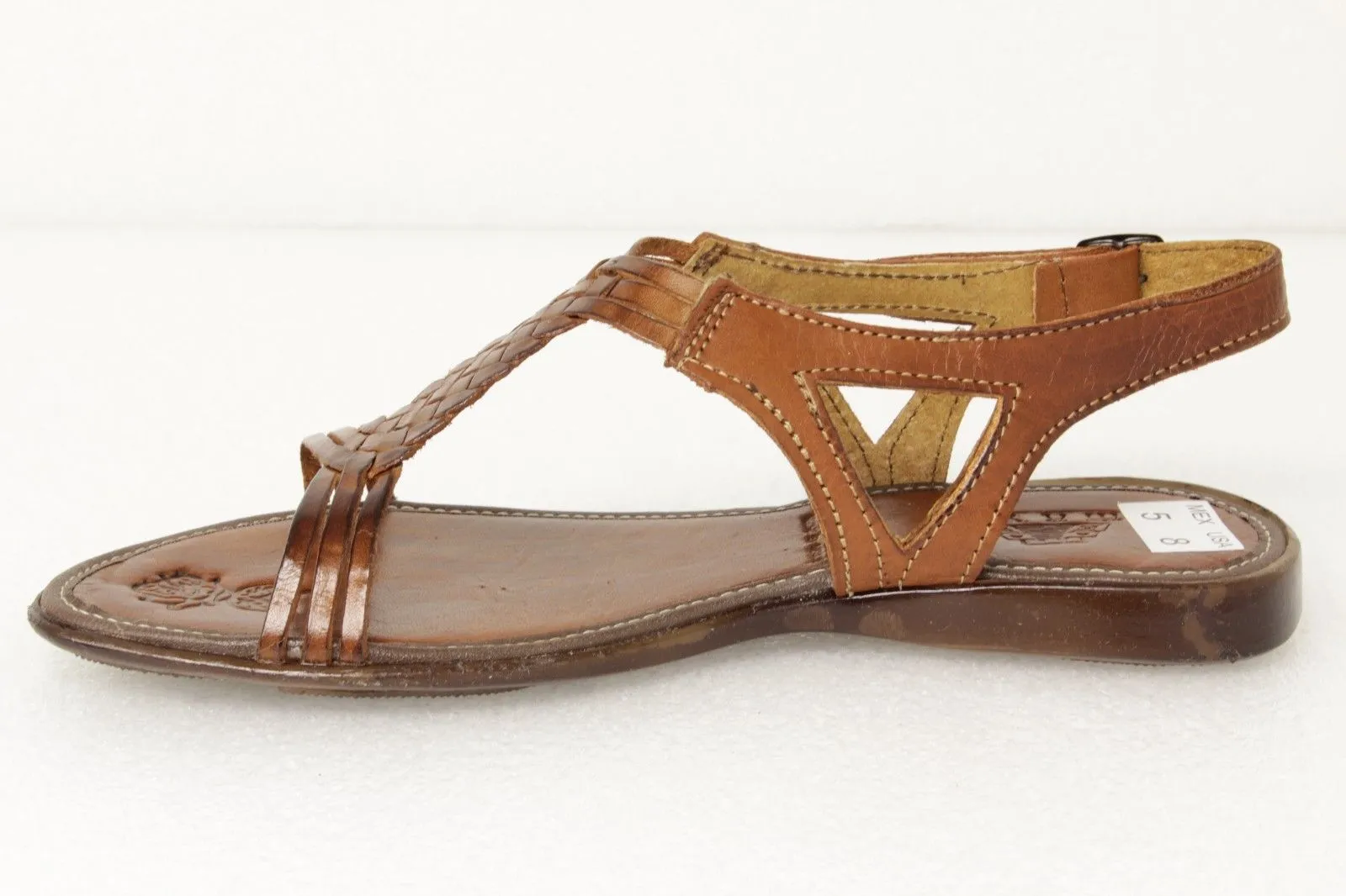 Womens Authentic Huaraches Real Leather Sandals T Strap Cognac - #230