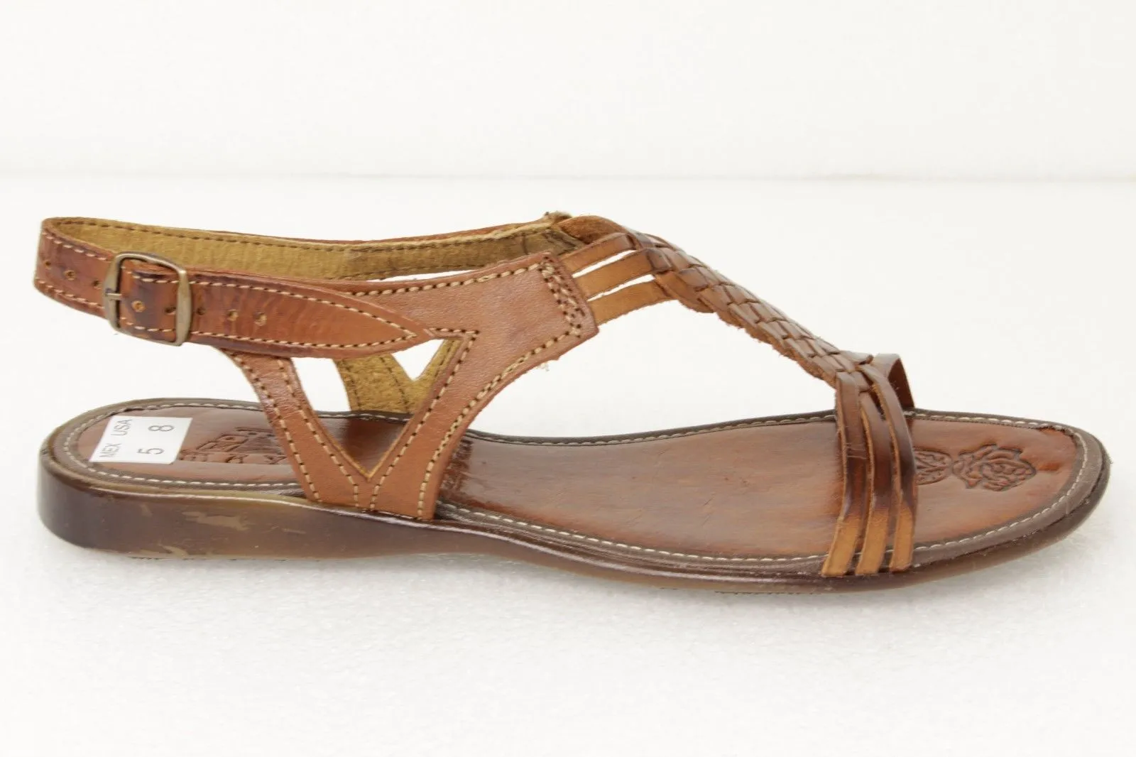 Womens Authentic Huaraches Real Leather Sandals T Strap Cognac - #230