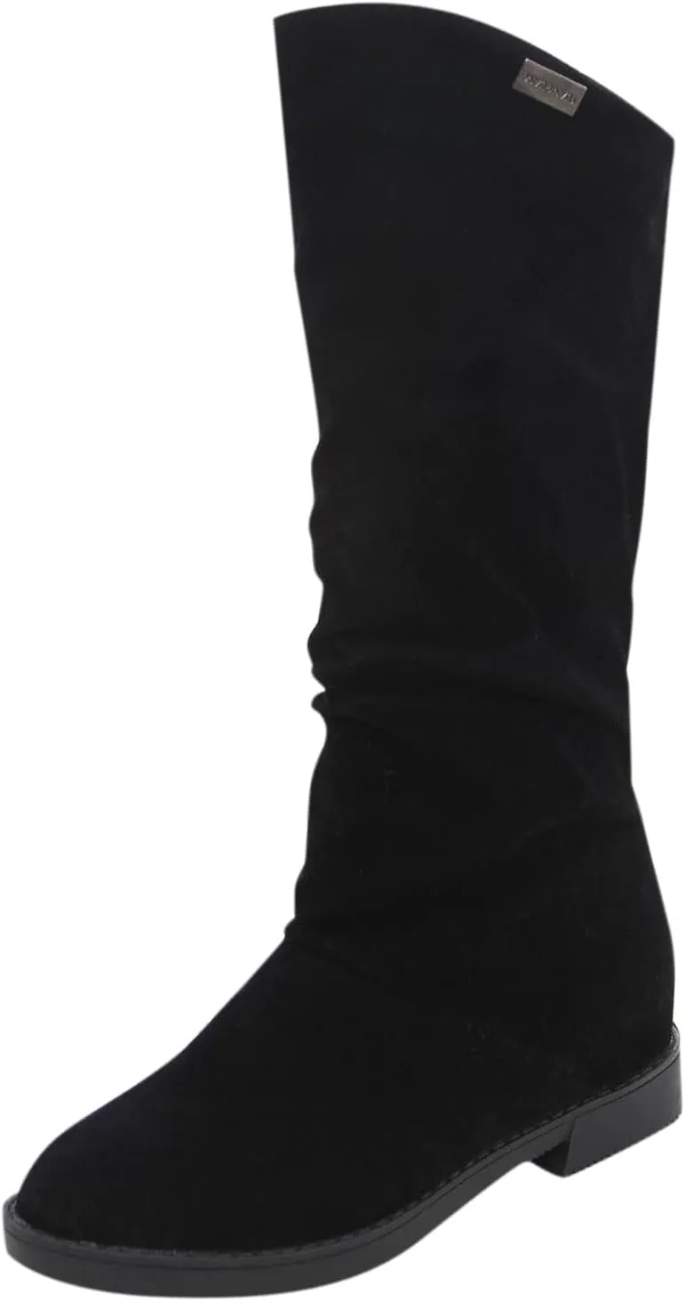 Womens Boots Classic Thick Heel Waterproof Boots for Women Warm Comfortable Soft Leather Mid-Calf Boots