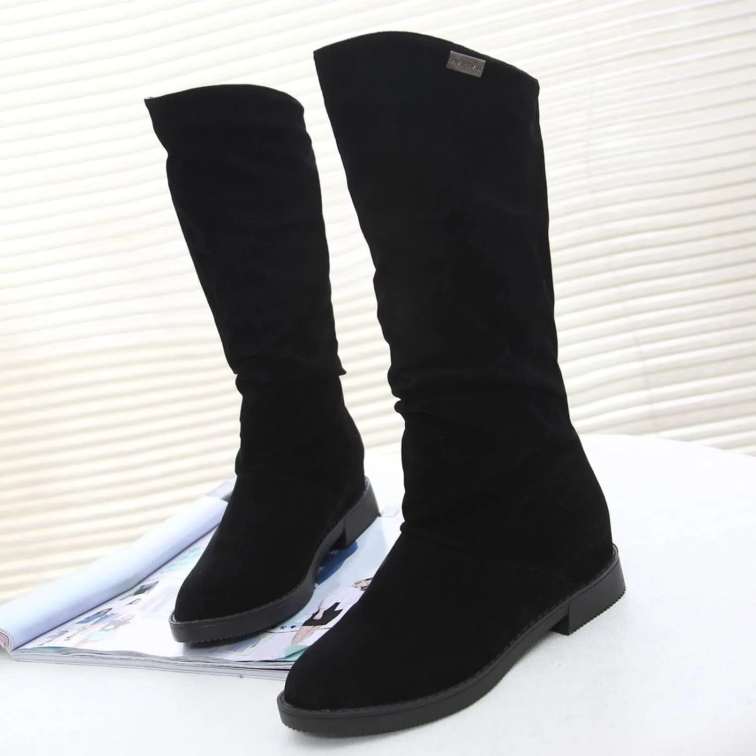 Womens Boots Classic Thick Heel Waterproof Boots for Women Warm Comfortable Soft Leather Mid-Calf Boots