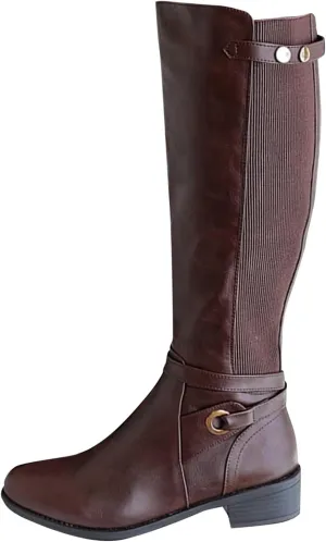 Womens Boots Fashion Ribbon PU Leather Side Zipper Boots for Women Chunky Heel Warm Winter Mid-Calf Boots