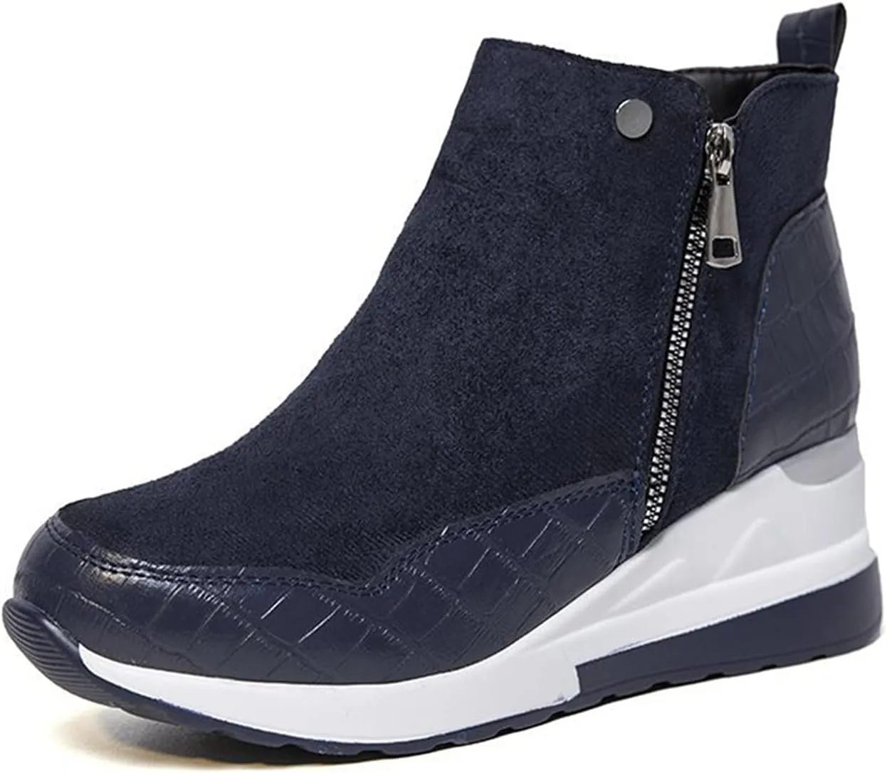 Womens Boots Fashion Thick Sole Side Zipper Anti-slip Boots for Women PU Leather Round Toe Warm Short Boots