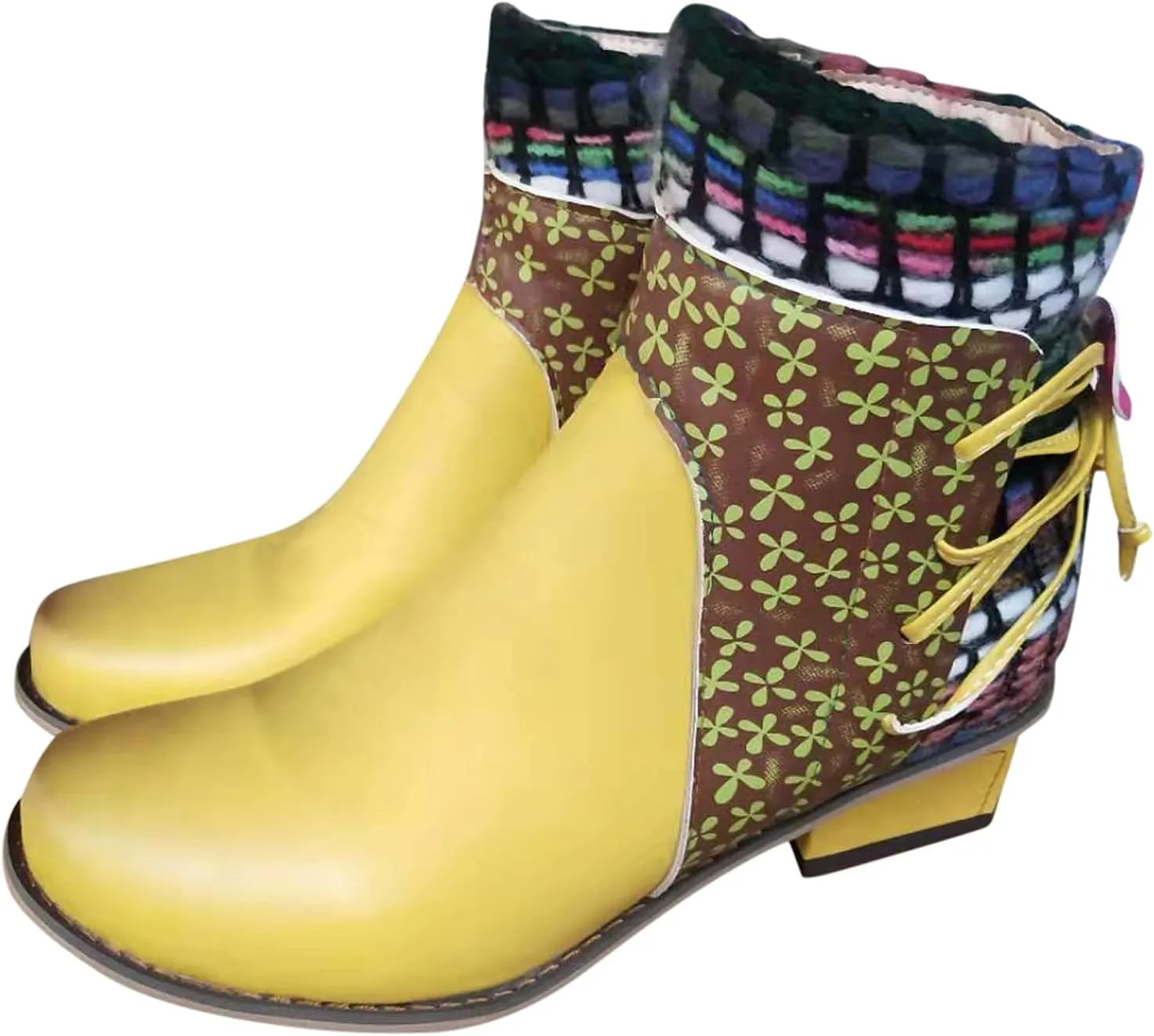 Womens Boots Retro Roman Ethnic Side Zipper Square Heel Boots for Women Soft Cozy Leather Ankle Boots