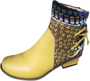 Womens Boots Retro Roman Ethnic Side Zipper Square Heel Boots for Women Soft Cozy Leather Ankle Boots