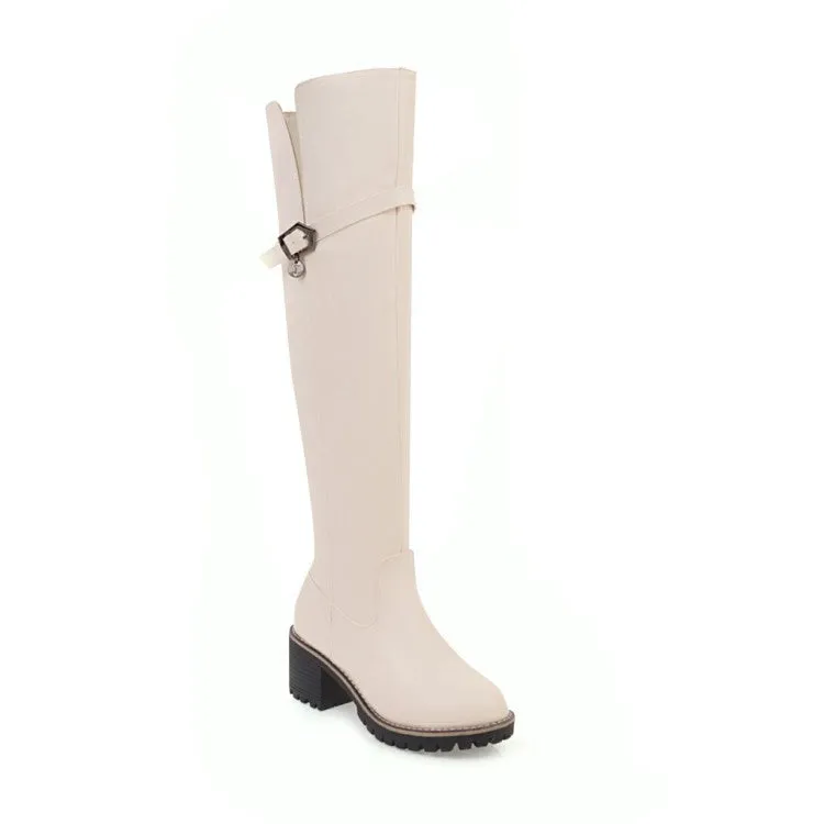 Womens' Buckle Belt High Heels Knee High Boots