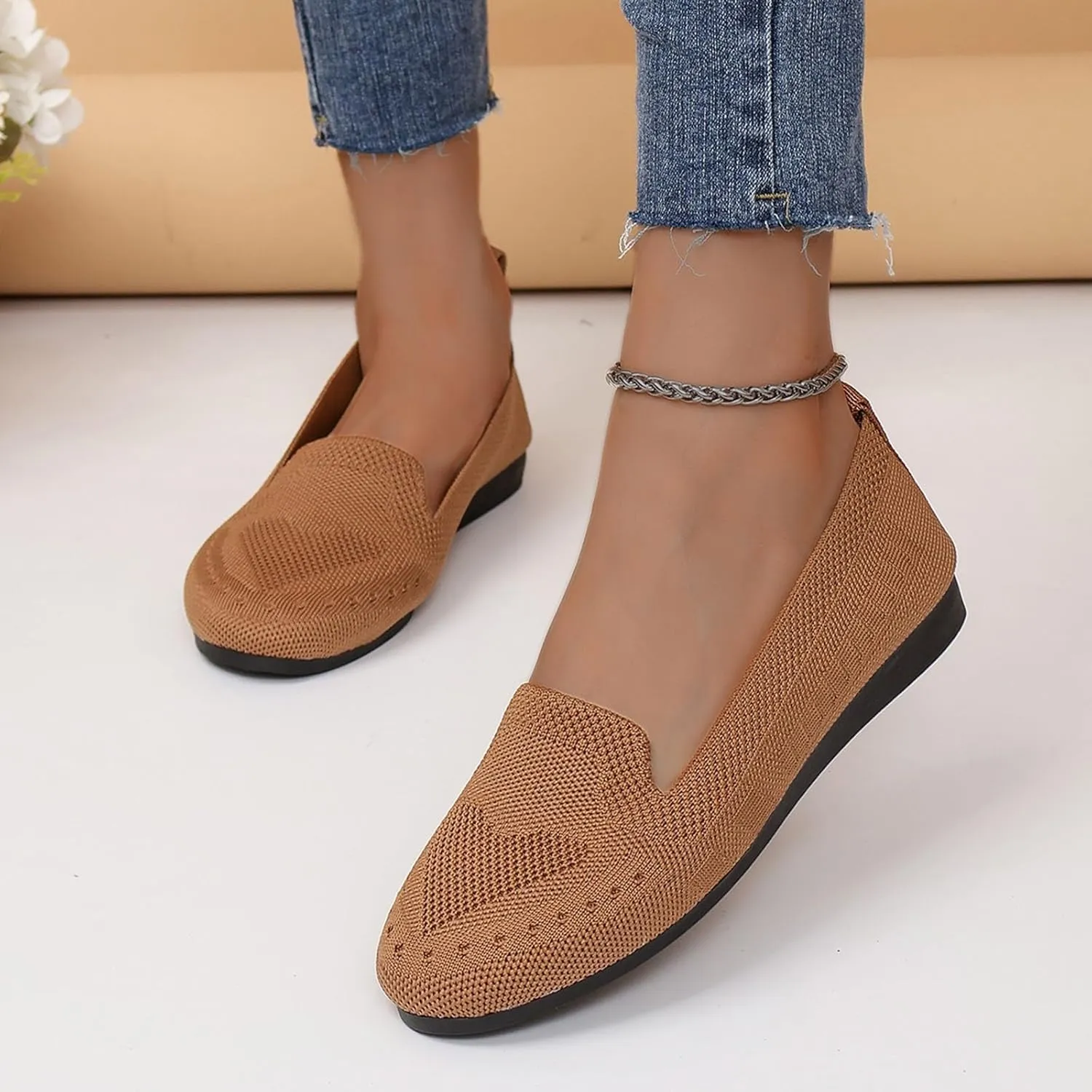 Womens Business Casual Shoes Casual Slip On Flat Shoes Comfortable Leather Driving Loafers Lightweight Work Shoes