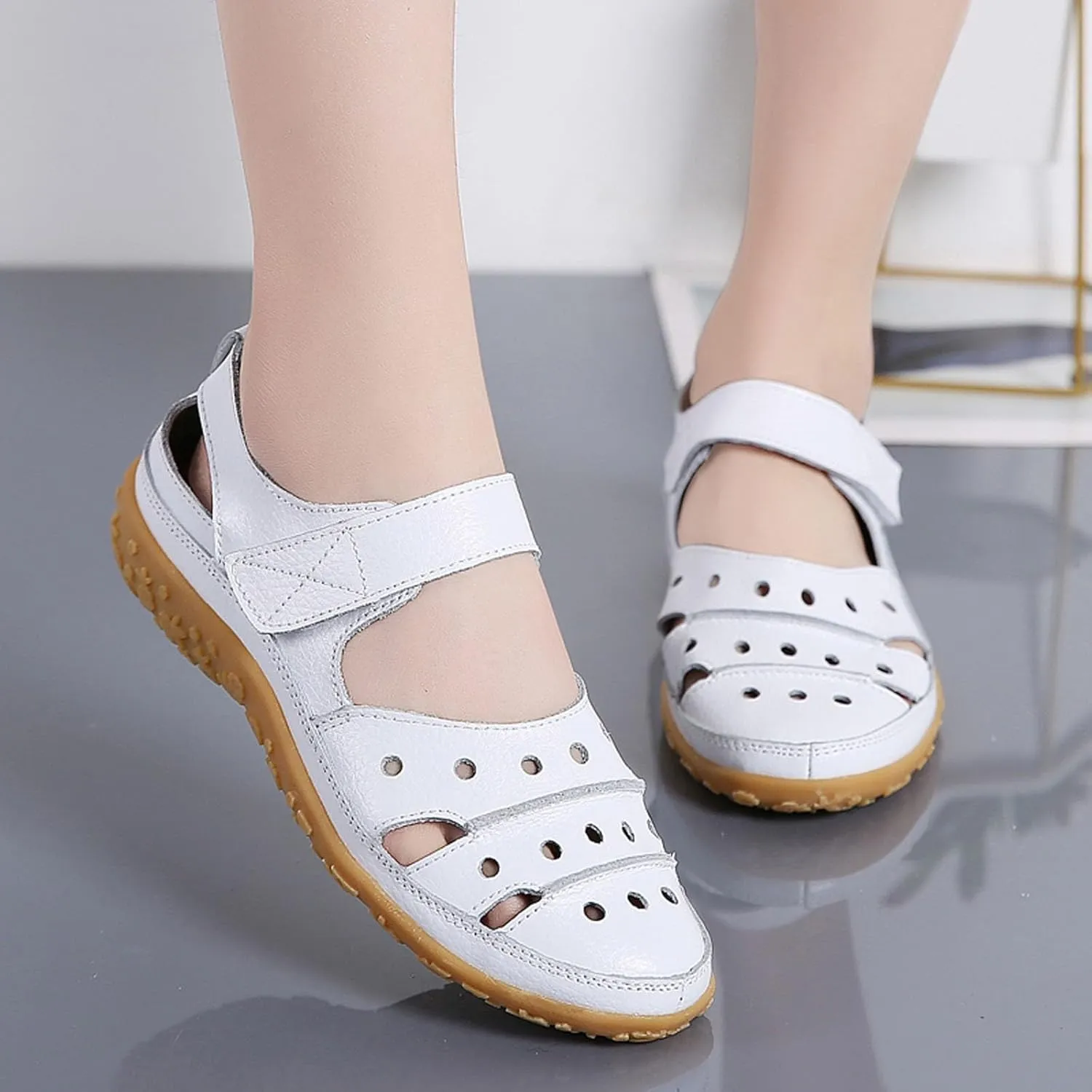 Women's Casual Slip On Shoes Comfortable Flat Sole Hook Loop Fastening Versatile Spring Summer Footwear for Work
