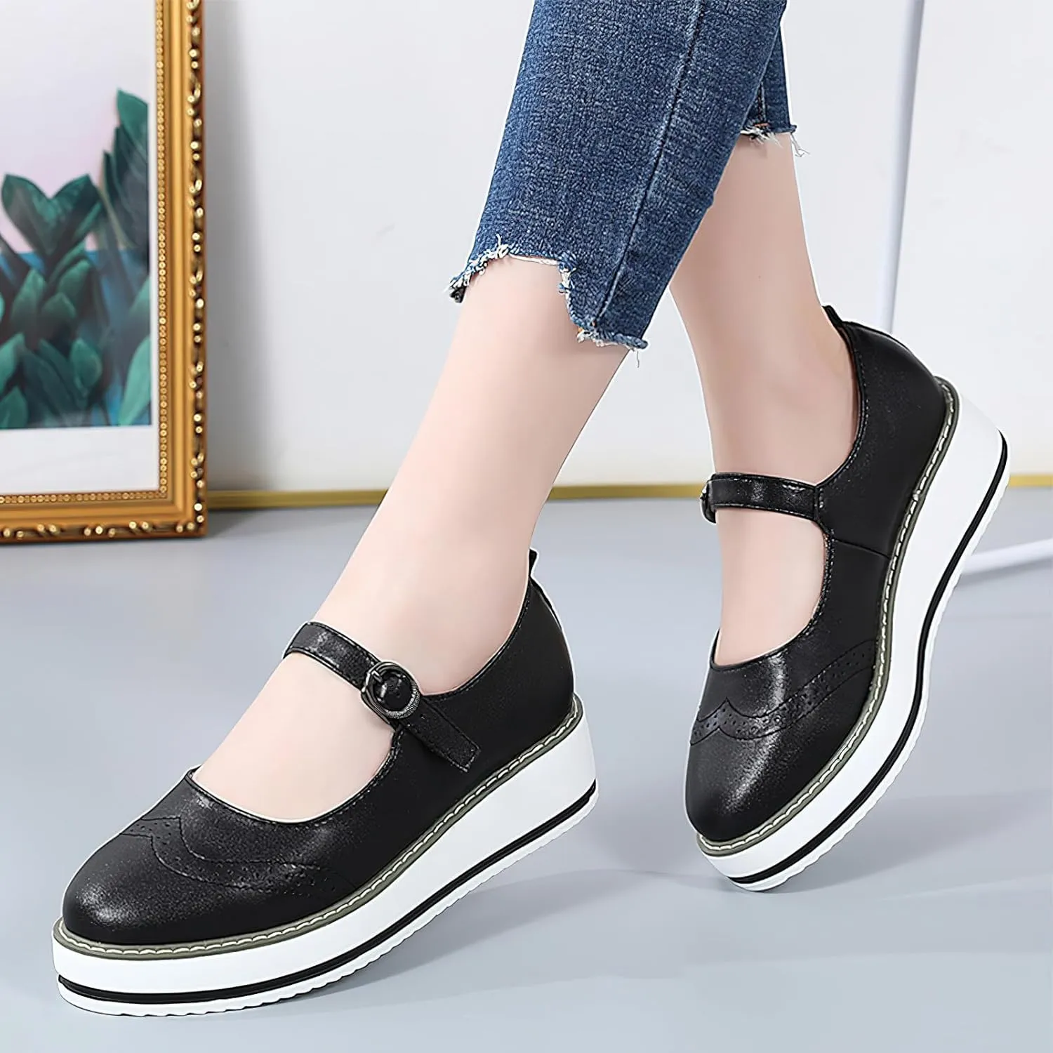 Women's Chunky Platform Mary Jane Trainers Vintage Brogues Creepers