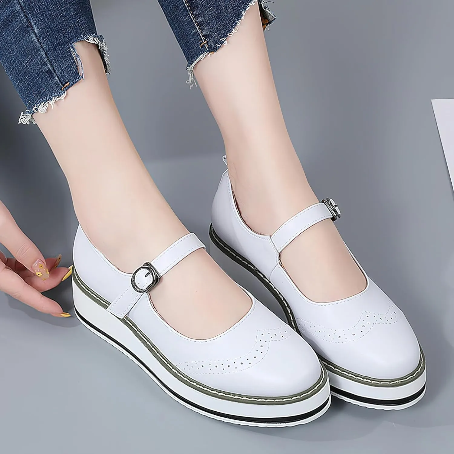 Women's Chunky Platform Mary Jane Trainers Vintage Brogues Creepers
