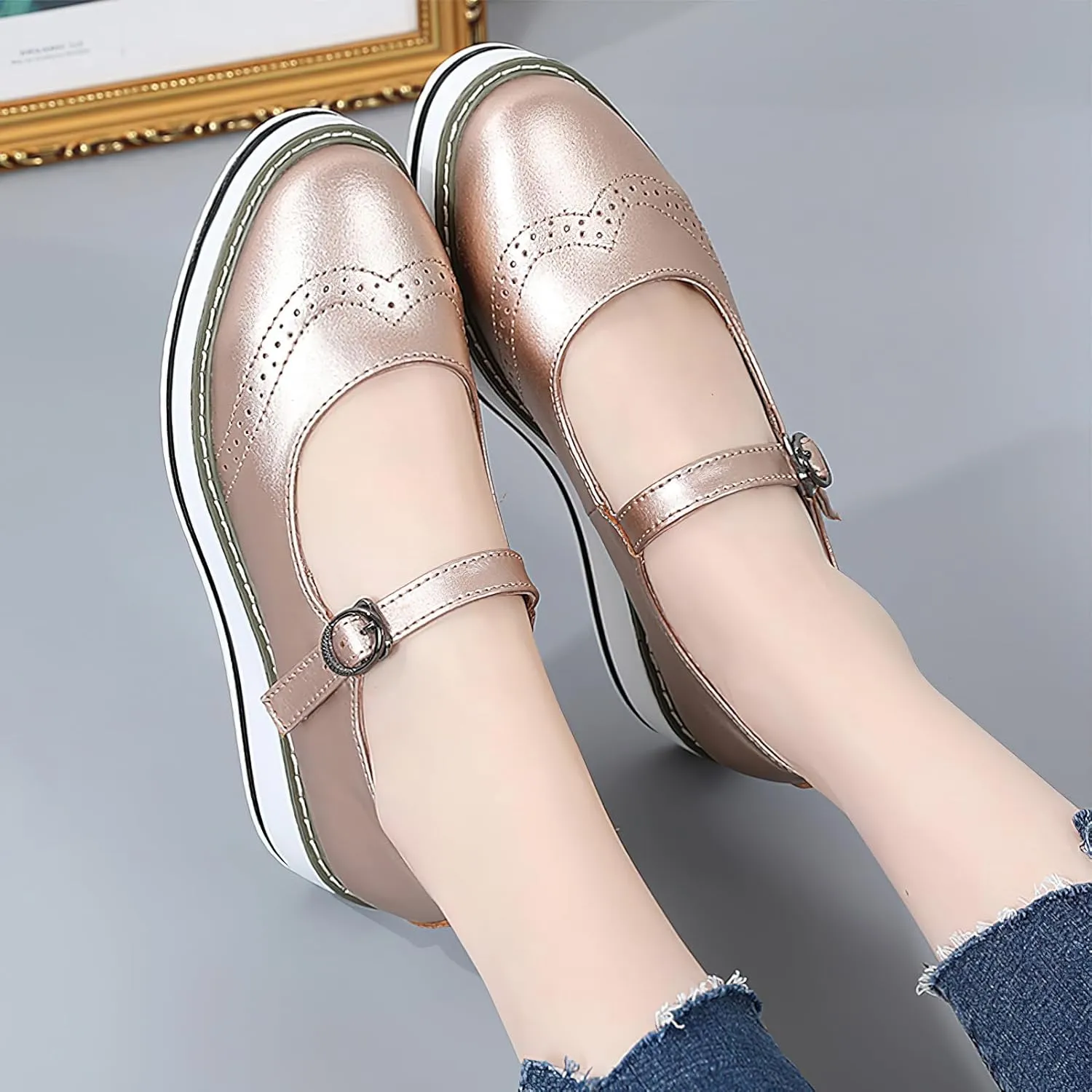 Women's Chunky Platform Mary Jane Trainers Vintage Brogues Creepers