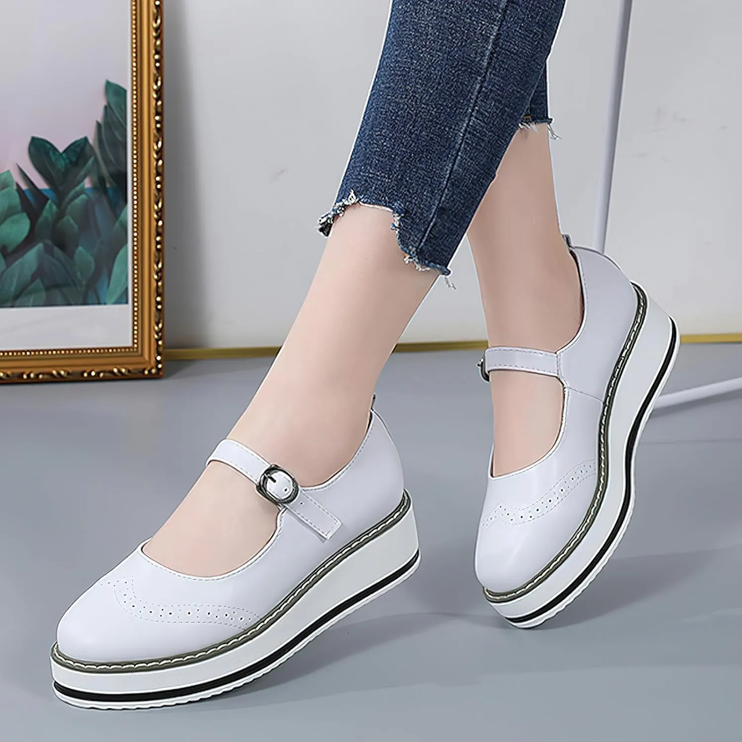Women's Chunky Platform Mary Jane Trainers Vintage Brogues Creepers