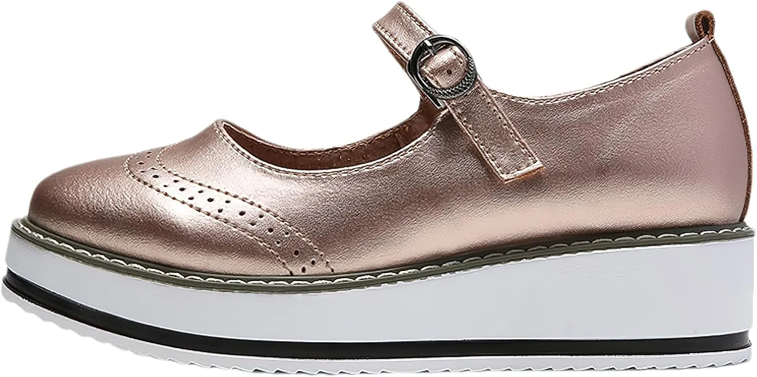 Women's Chunky Platform Mary Jane Trainers Vintage Brogues Creepers