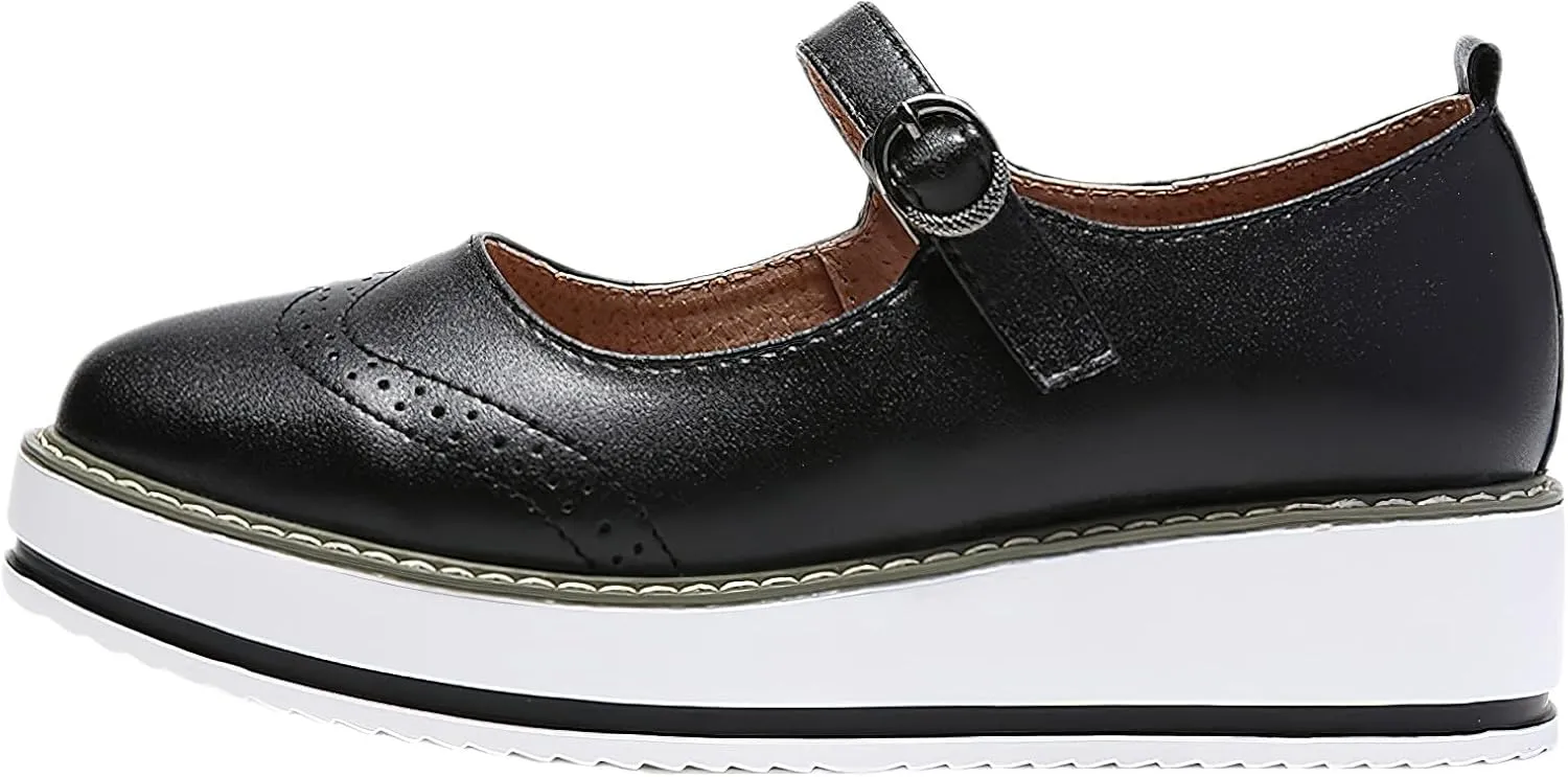 Women's Chunky Platform Mary Jane Trainers Vintage Brogues Creepers