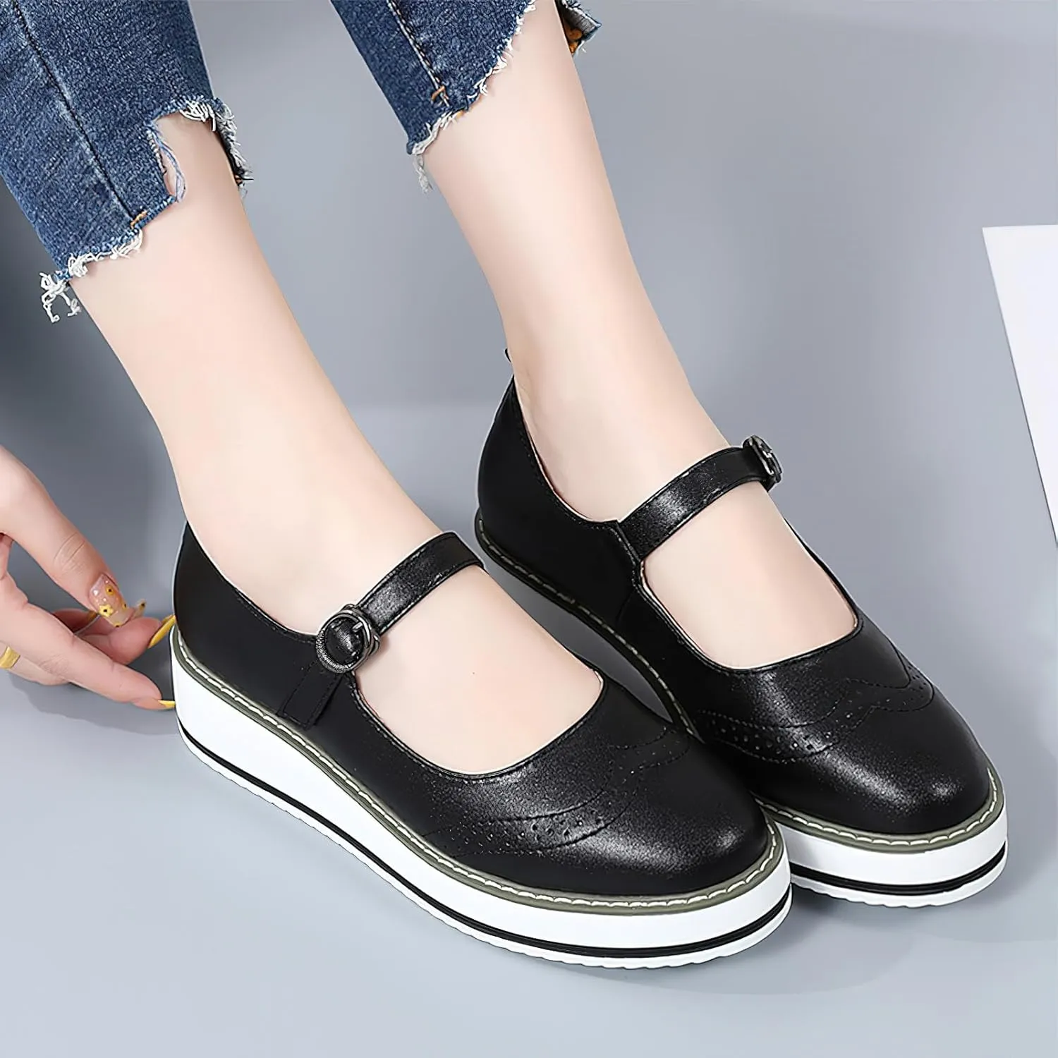 Women's Chunky Platform Mary Jane Trainers Vintage Brogues Creepers