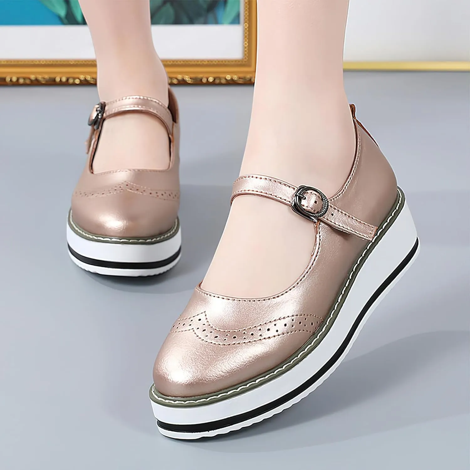 Women's Chunky Platform Mary Jane Trainers Vintage Brogues Creepers