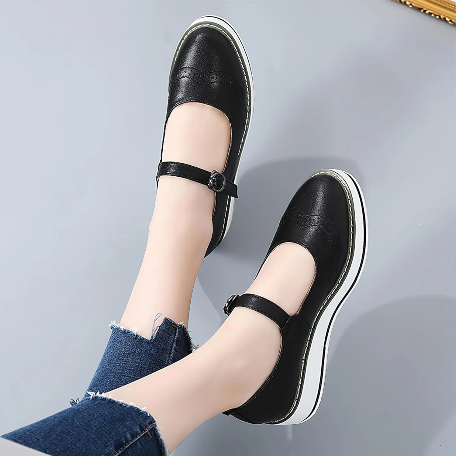 Women's Chunky Platform Mary Jane Trainers Vintage Brogues Creepers
