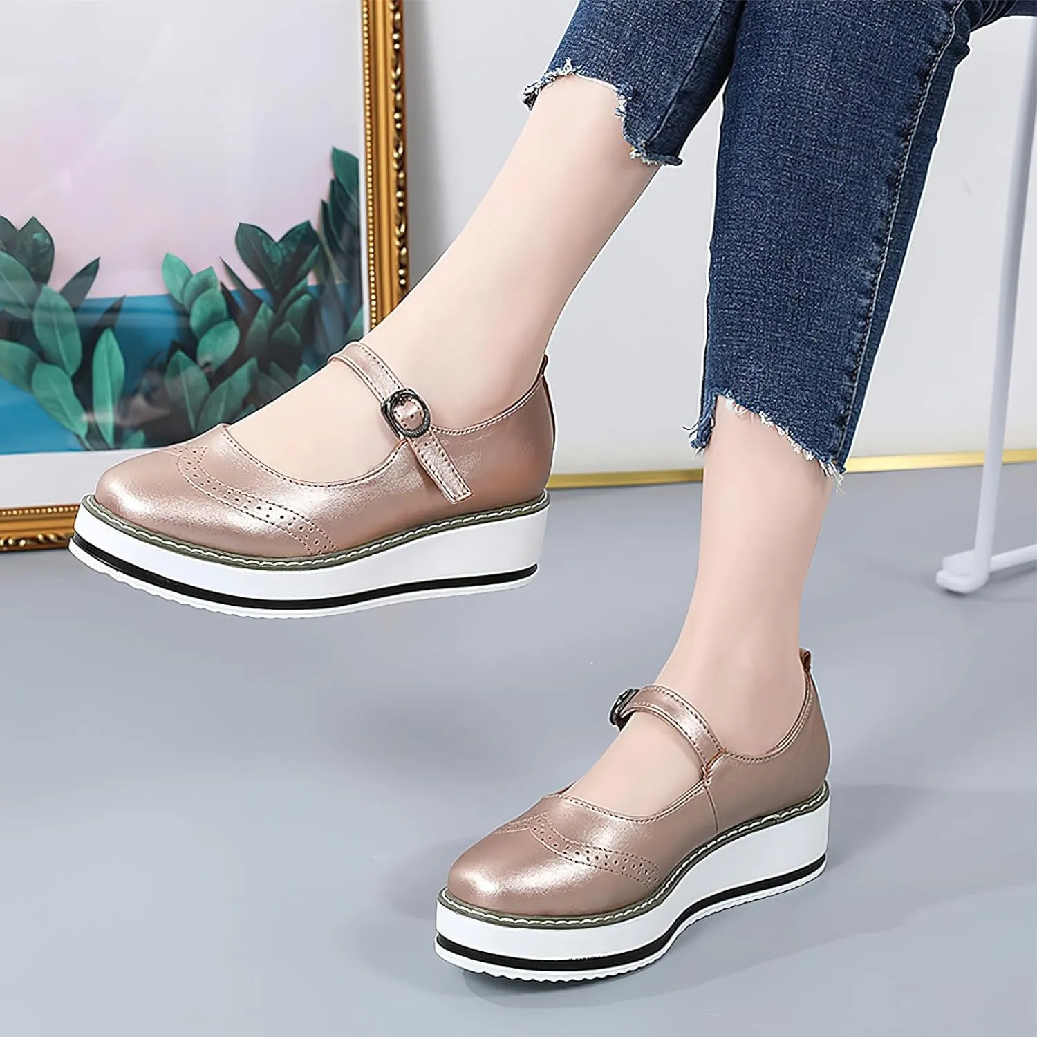 Women's Chunky Platform Mary Jane Trainers Vintage Brogues Creepers