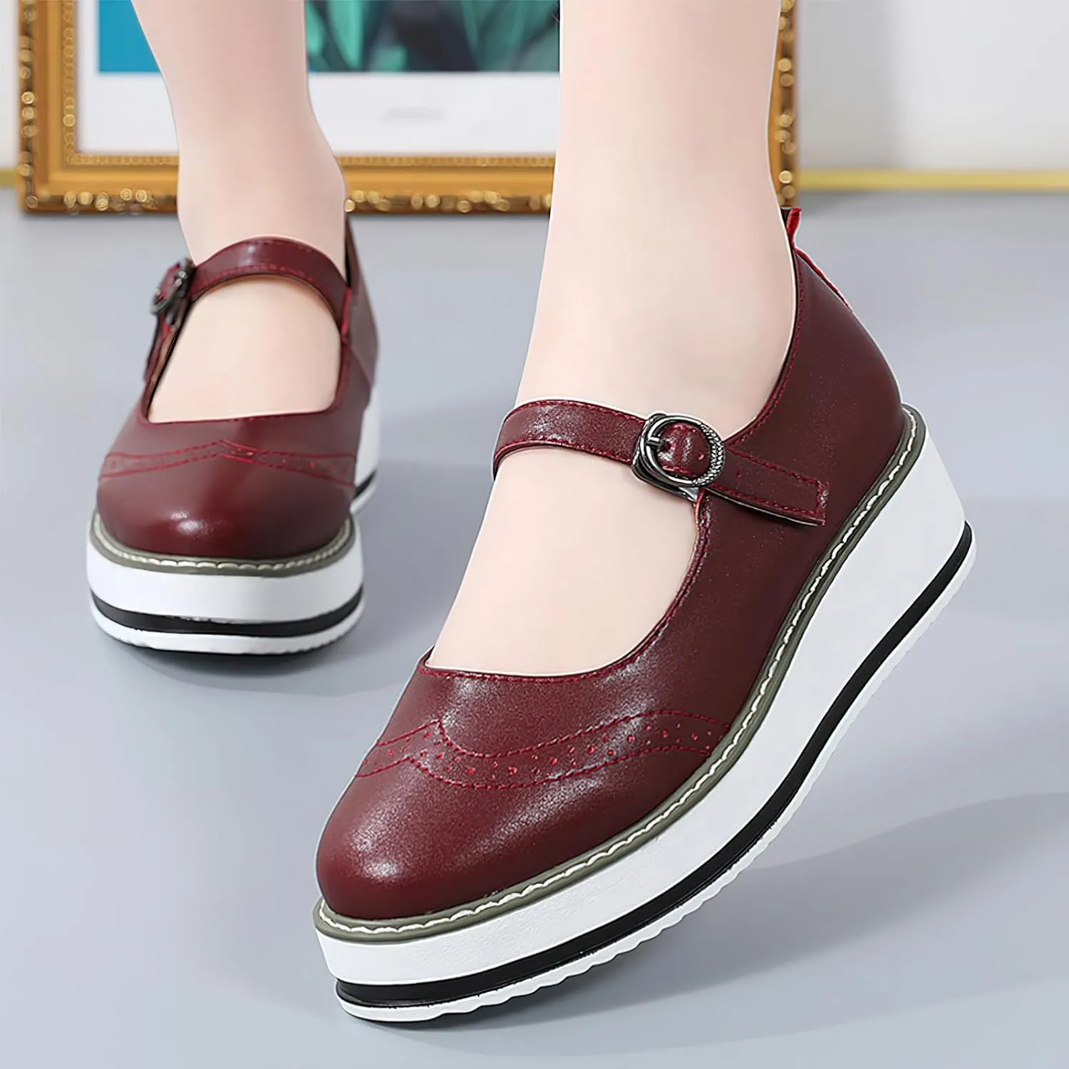 Women's Chunky Platform Mary Jane Trainers Vintage Brogues Creepers